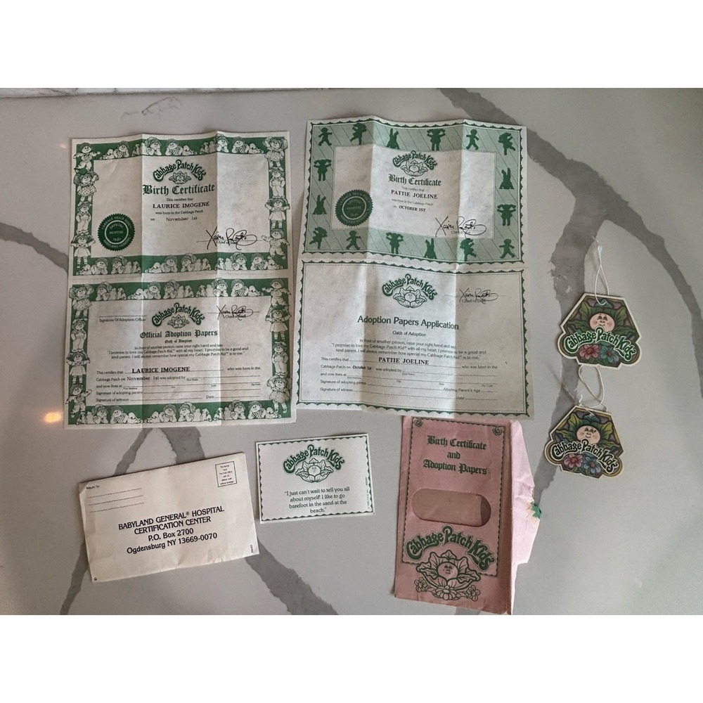 Vintage Cabbage Patch Kids Girl Adoption Certificates 2 Coleco